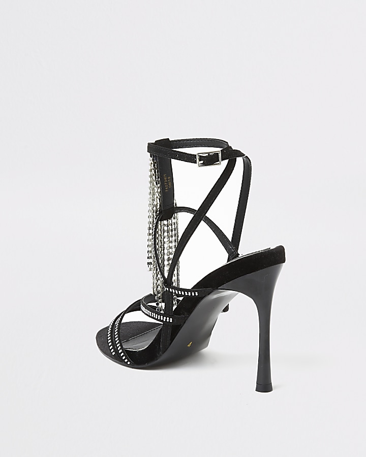 Black diamante strappy heeled sandal