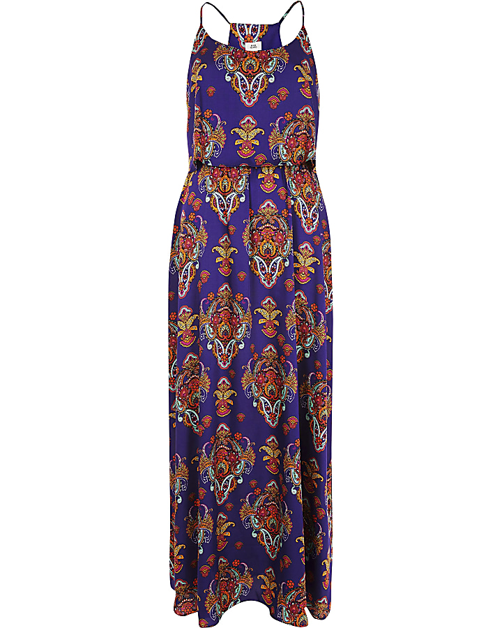 Purple print maxi dress
