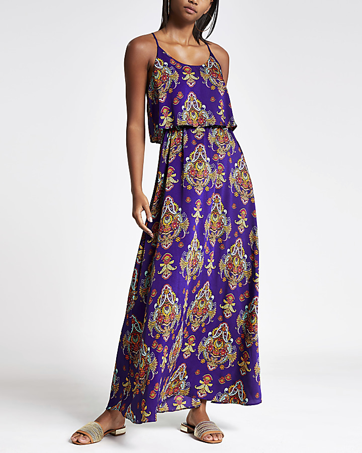 Purple print maxi dress