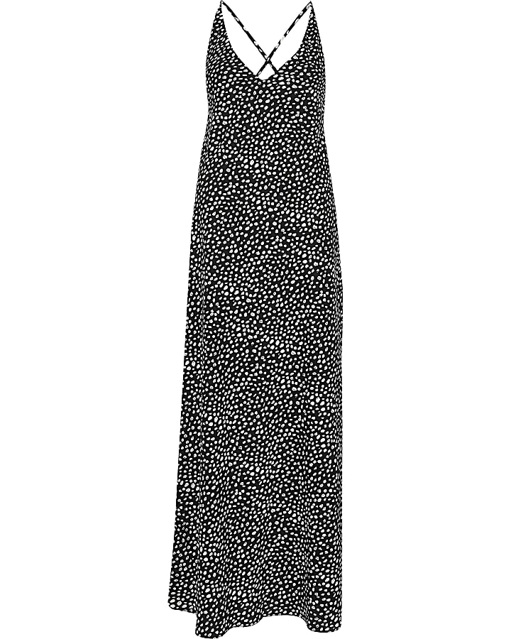 Black polka dot maxi slip dress