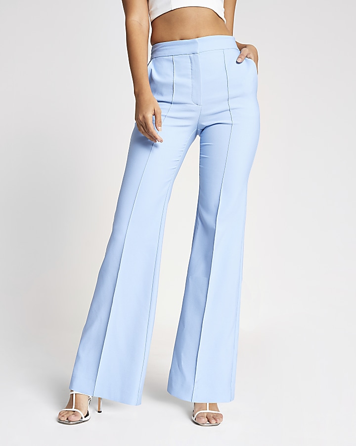 Light blue structured flared trousers