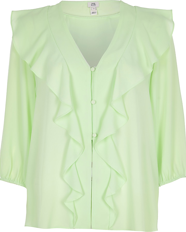 Light green frill front blouse