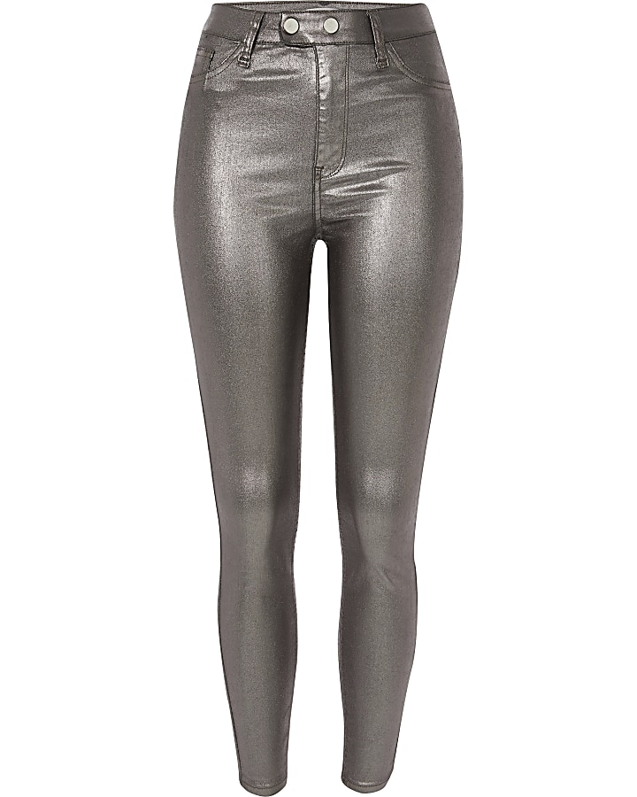 Silver metallic Hailey high rise skinny jeans