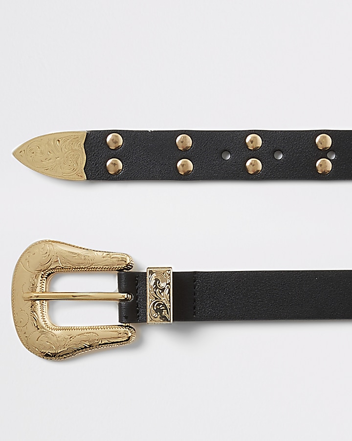 Black studded western buckle belt