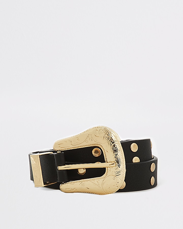 Black studded western buckle belt