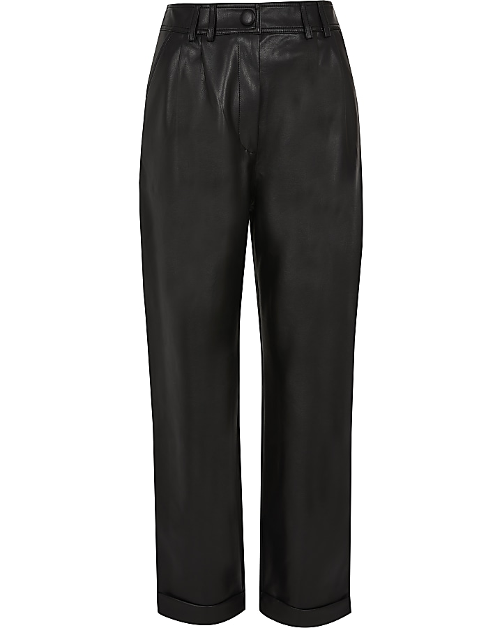 Black faux leather high waisted peg trousers