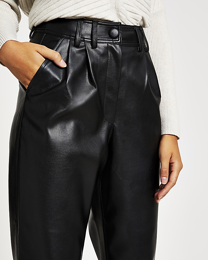 Black faux leather high waisted peg trousers