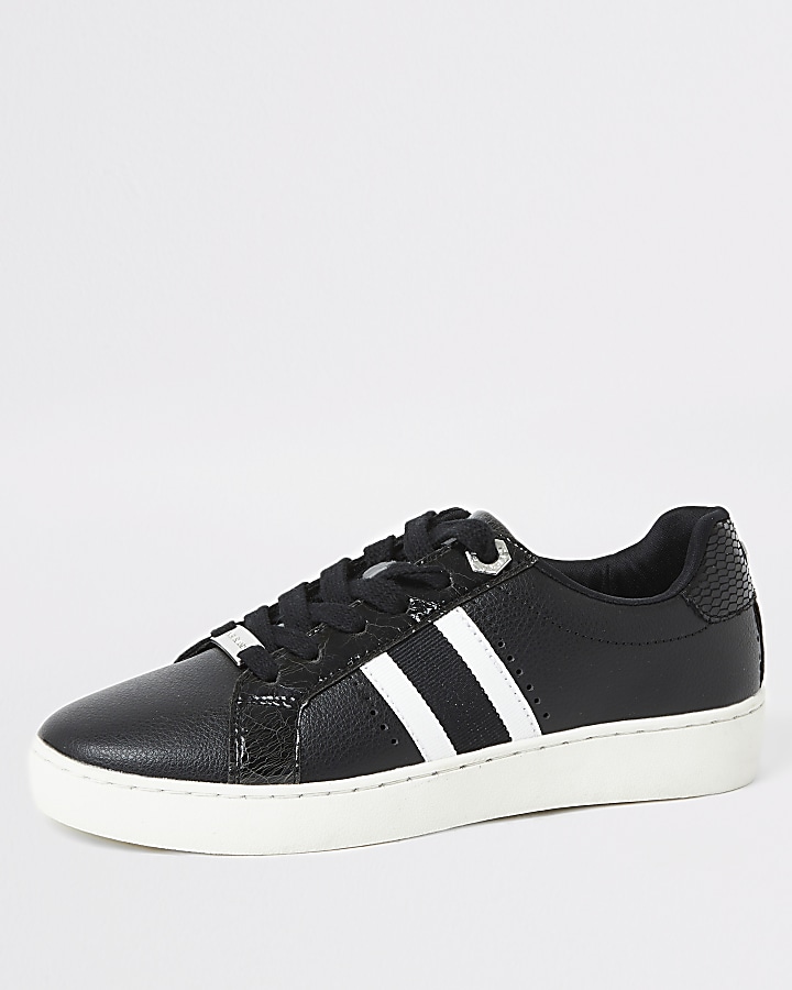 Black side stripe lace-up trainers