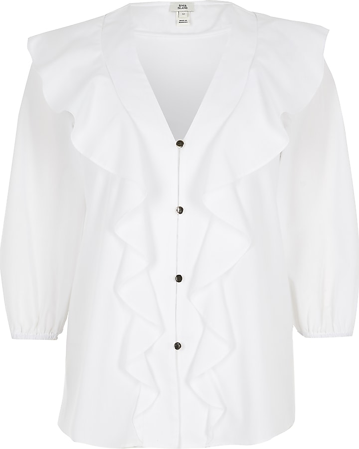 White frill front blouse