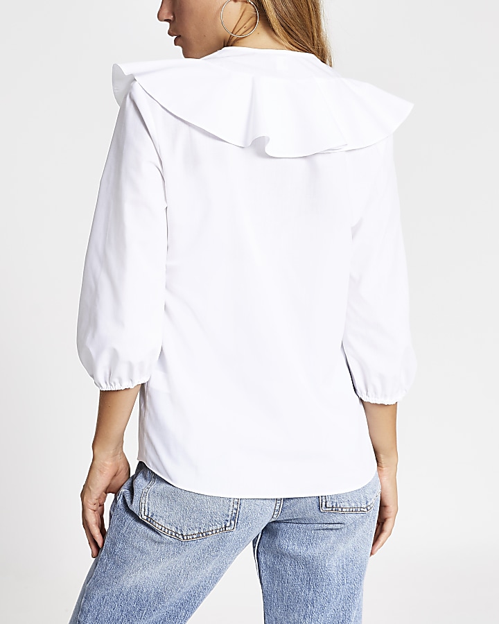 White frill front blouse
