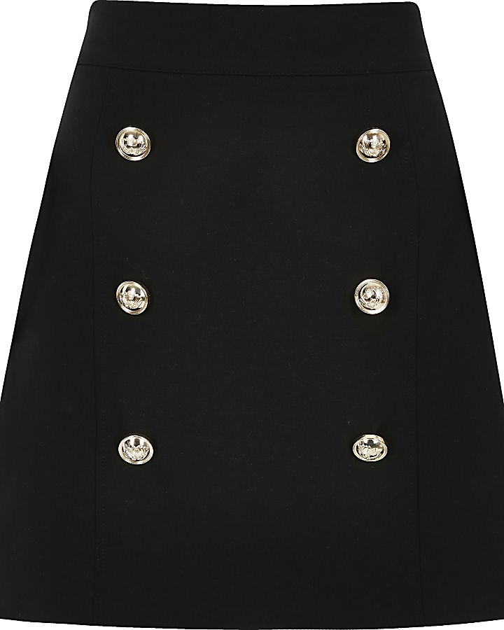 Black ponte button detail mini skirt