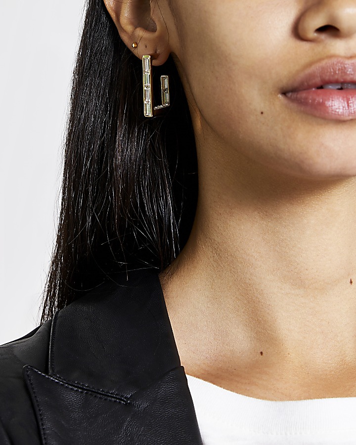 Gold colour diamante earrings multipack