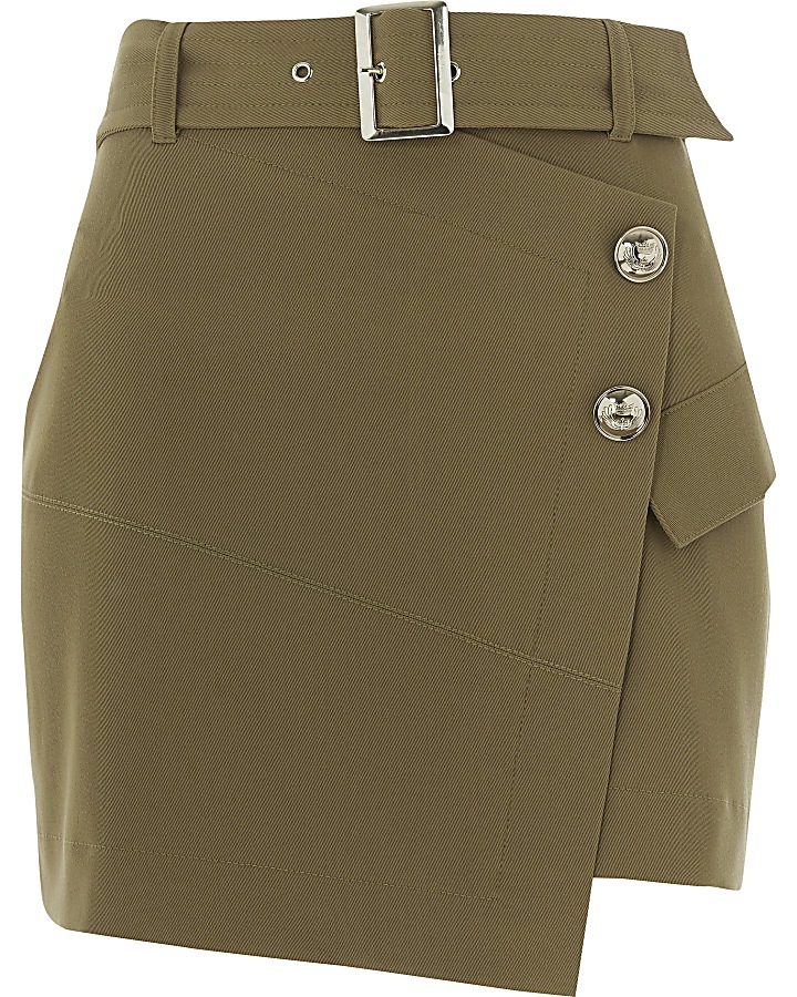 Petite light brown utility mini skirt