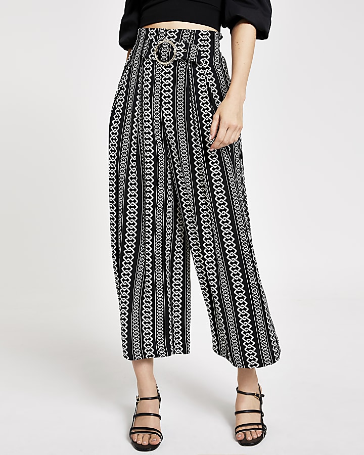 Black chain print cropped trousers