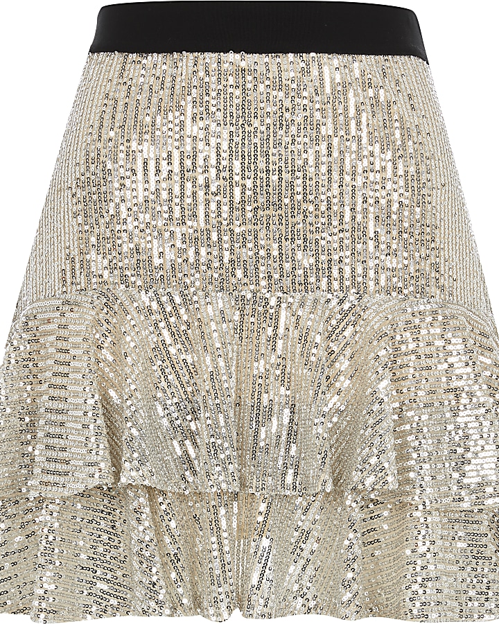 Silver sequin frill mini skirt
