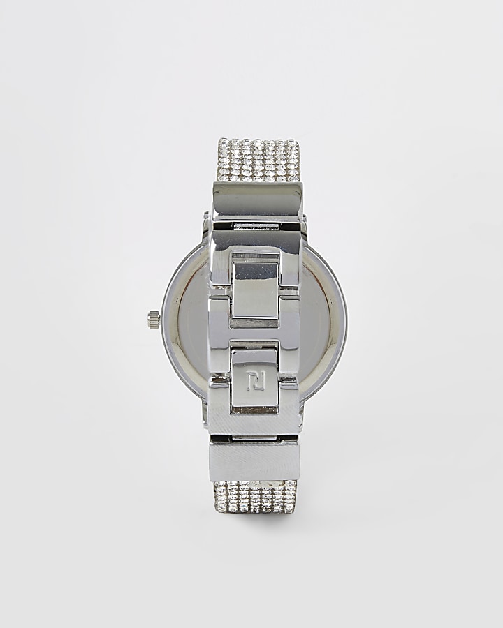 Silver colour diamante paved watch