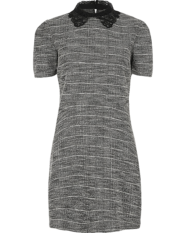 Grey boucle short puff sleeve mini dress