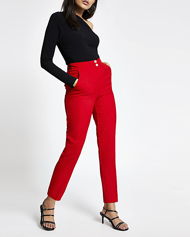 Red high waist cigarette trousers