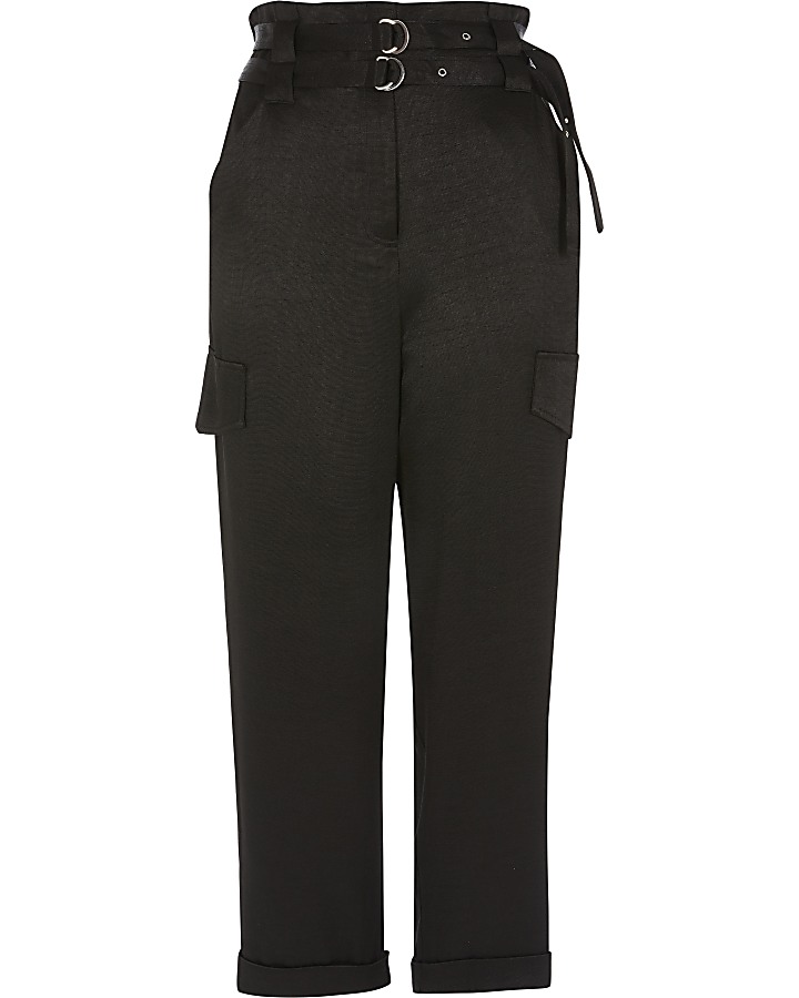 Black belted utility peg trousers