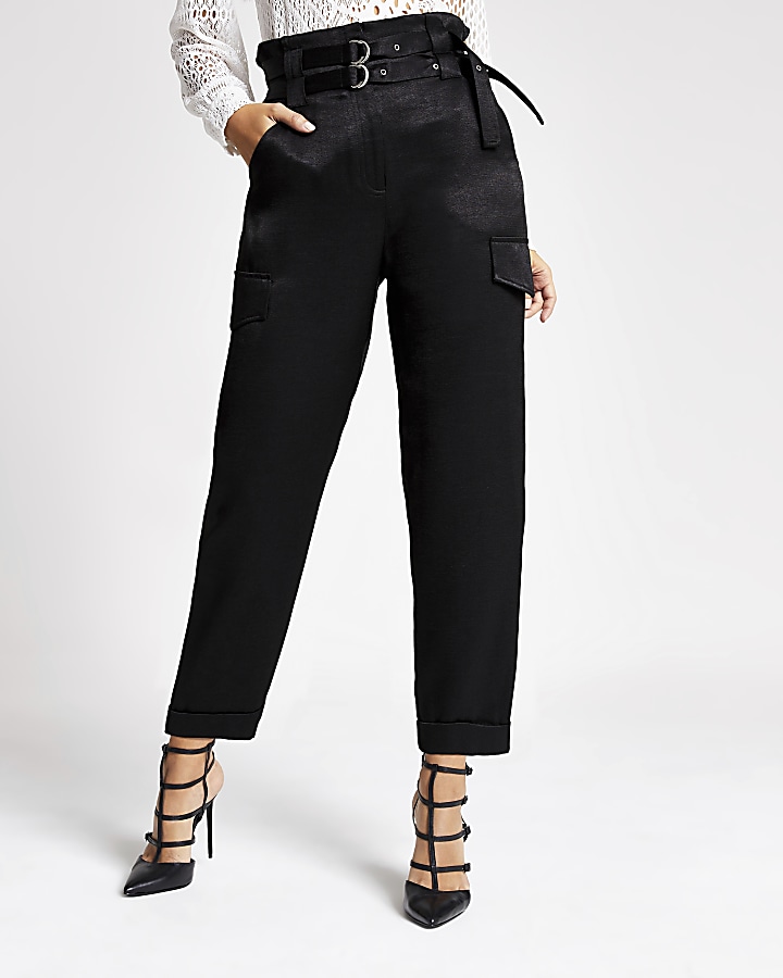 Black belted utility peg trousers