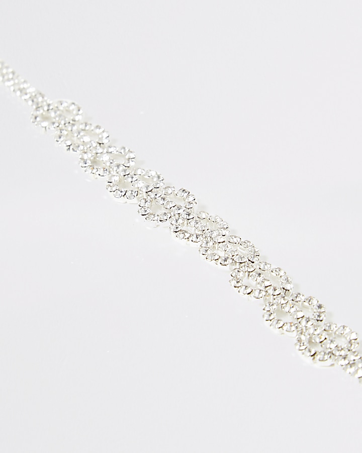 Silver colour diamante circle anklet