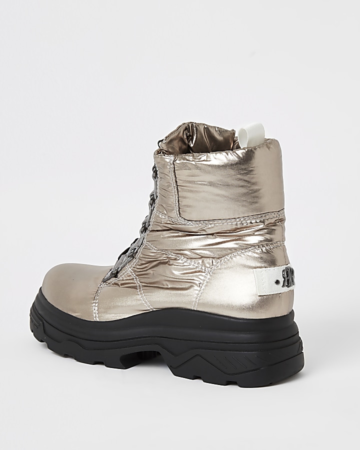 Silver lace-up chunky moon boots