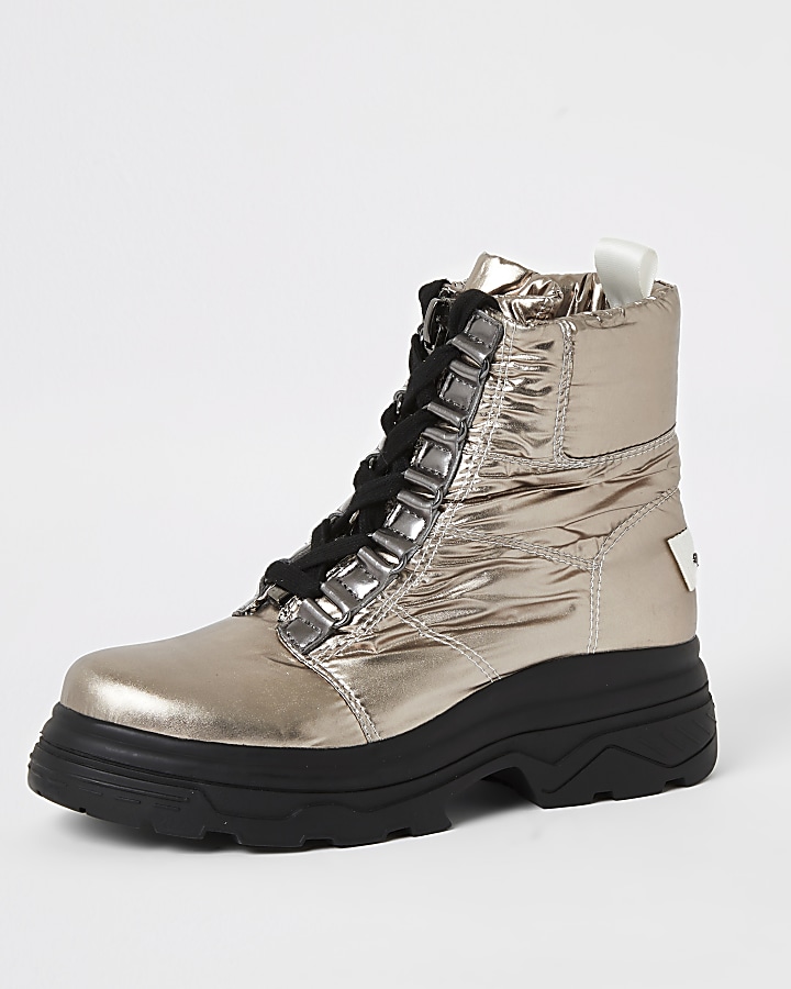 Silver lace-up chunky moon boots