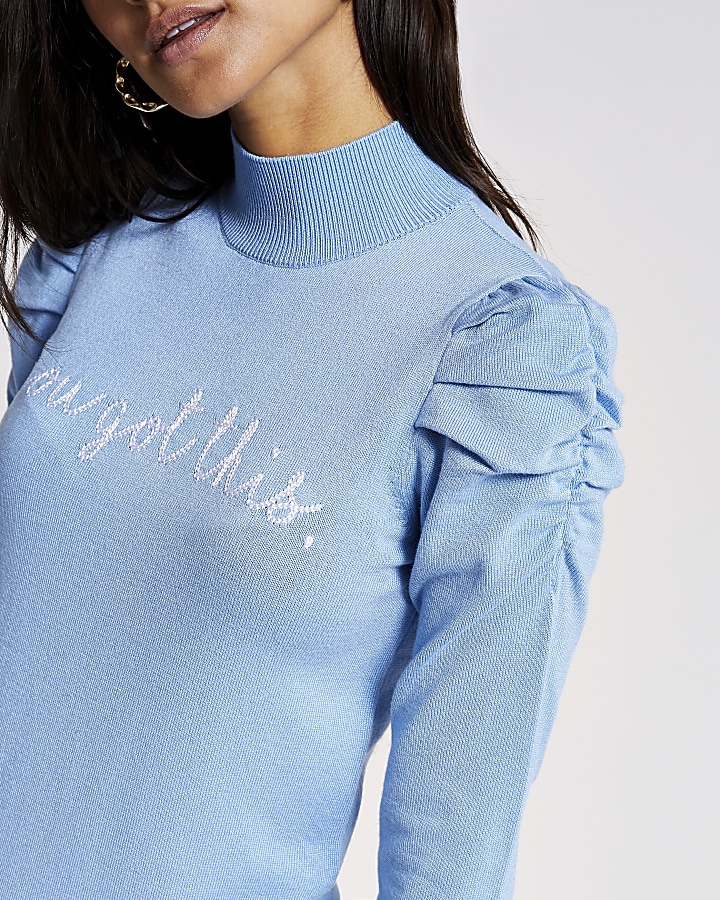 Petite blue 'You got this' knitted jumper