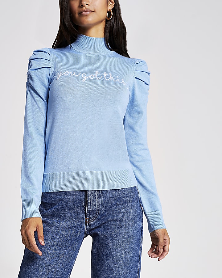Petite blue 'You got this' knitted jumper