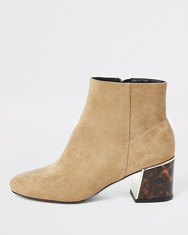 Brown faux suede tortoise shell heeled boots