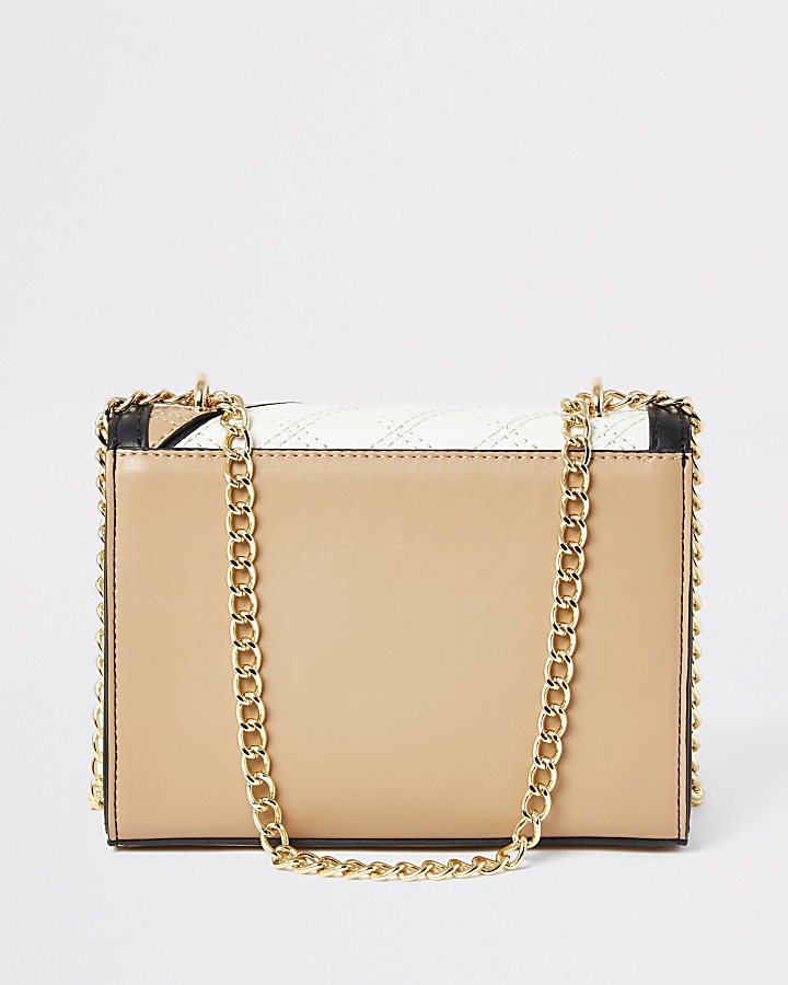 Light beige and tan quilted cross body bag