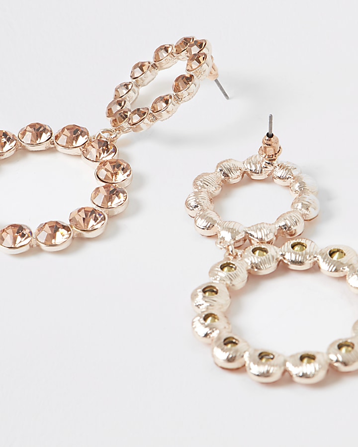 Rose gold colour diamante drop earrings