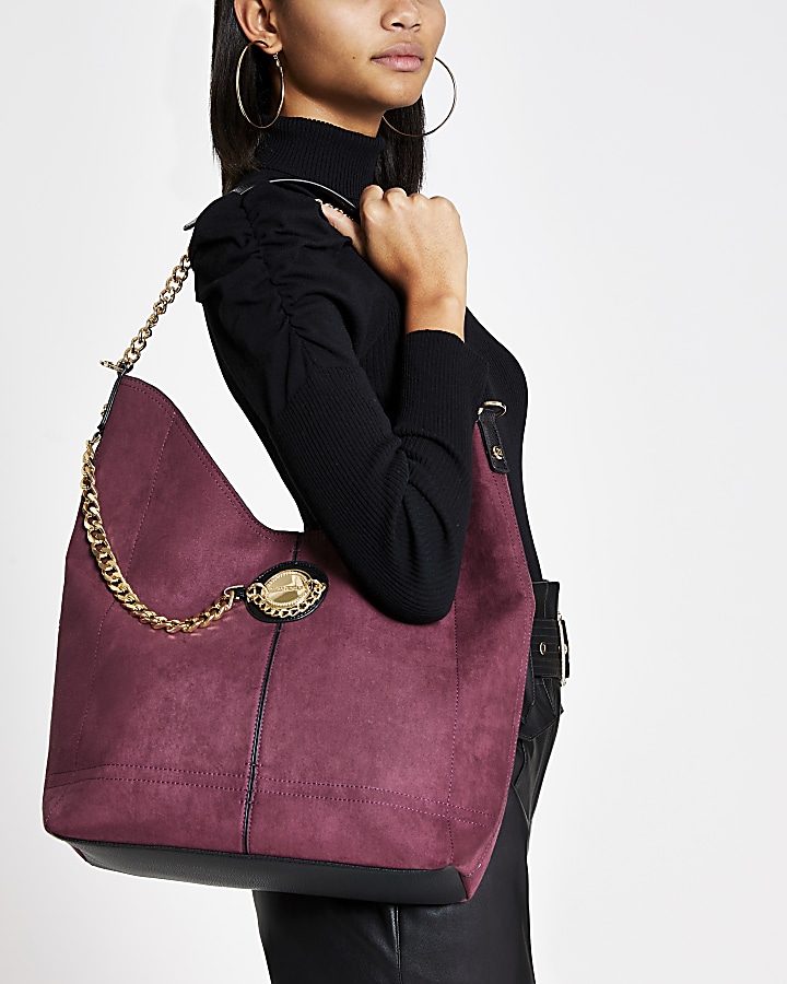 Dark red coin chain slouch shoulder bag