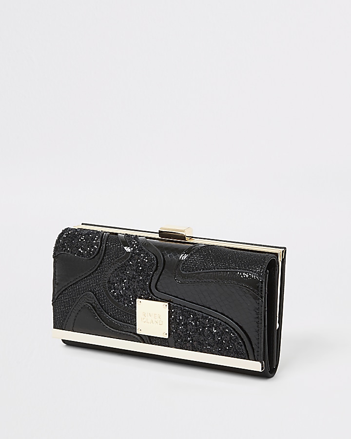 Black glitter swirl cutabout cliptop purse