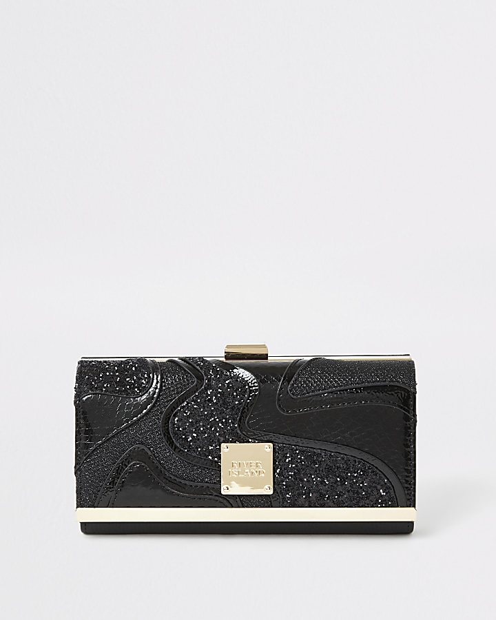 Black glitter swirl cutabout cliptop purse