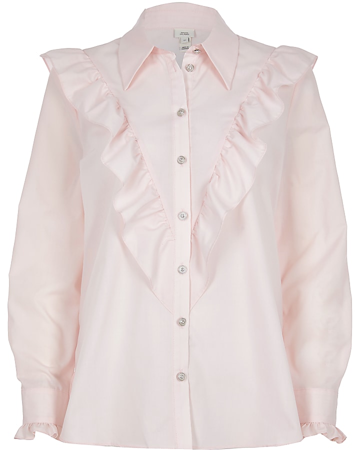 Pink frill bib long sleeve shirt