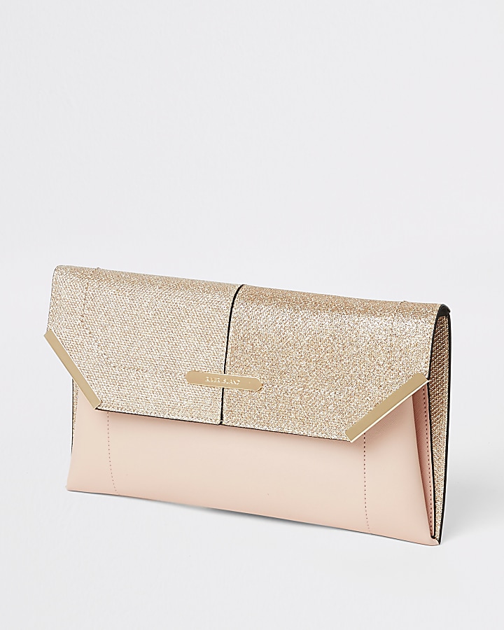 Gold glitter envelope clutch bag