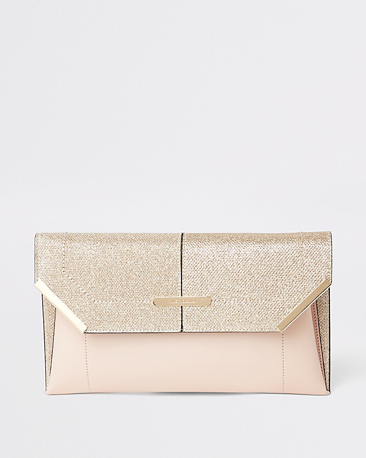 Gold glitter envelope clutch bag