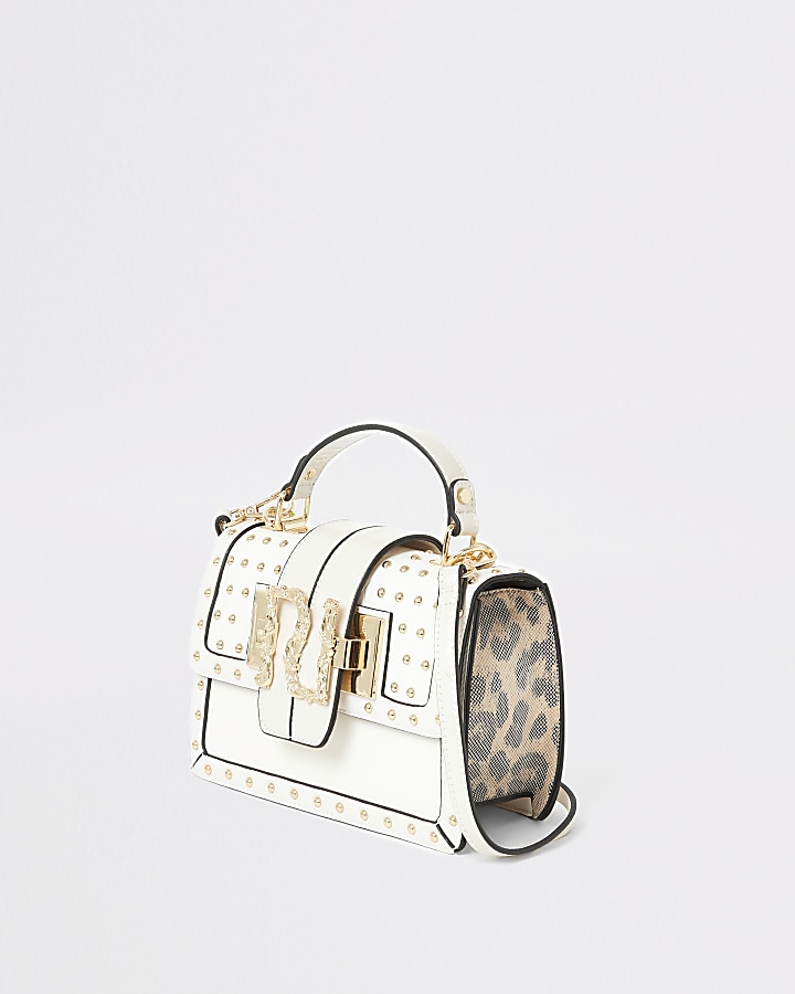 Cream studded RI quilted satchel bag