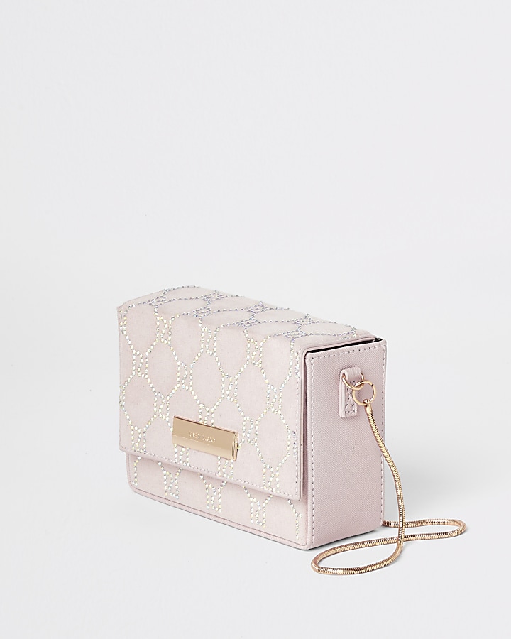 Light pink embellished boxy mini cross bag