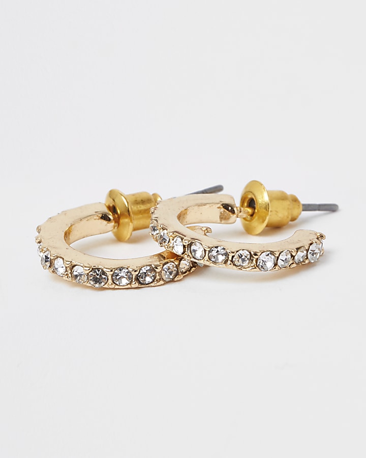 Gold colour diamante pave earring multipack