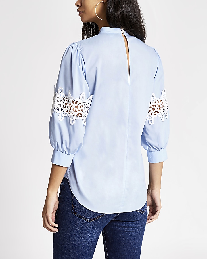 Blue lace long sleeved top