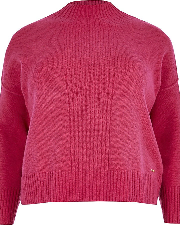Plus pink turtle neck knitted jumper