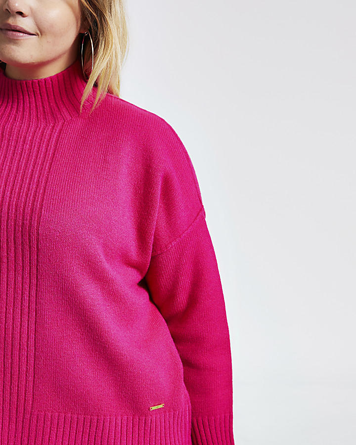 Plus pink turtle neck knitted jumper