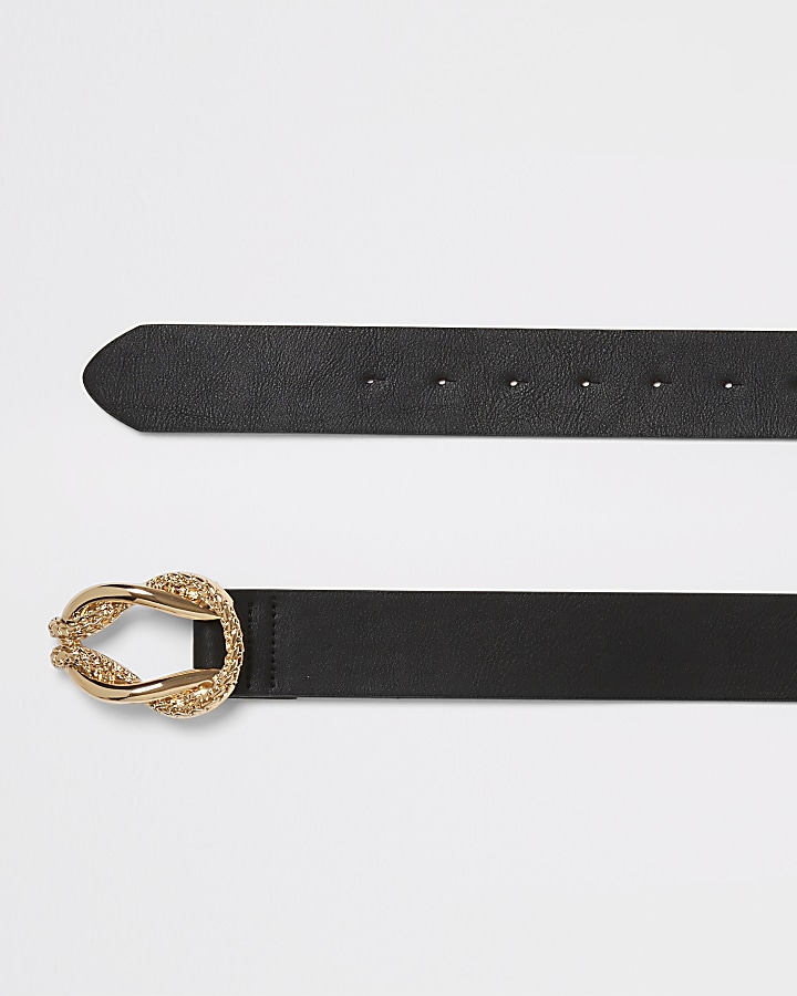 Black gold colour rope twist buckle belt