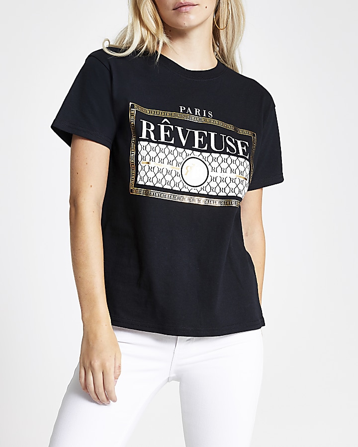 Petite black 'Reveuse' short sleeve T-shirt