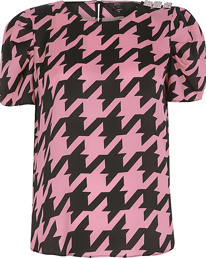 Petite pink print short sleeve top