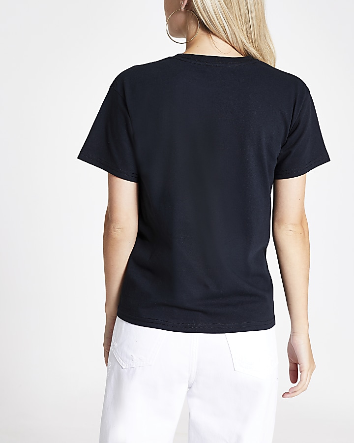 Petite black 'Toujours' foil print T-shirt