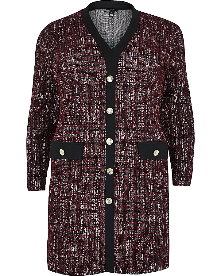 Plus red check boucle cardigan dress