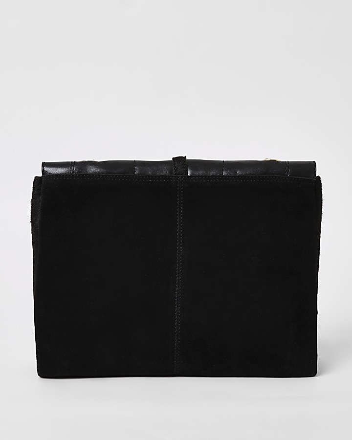 Black leather buckle front cross body bag
